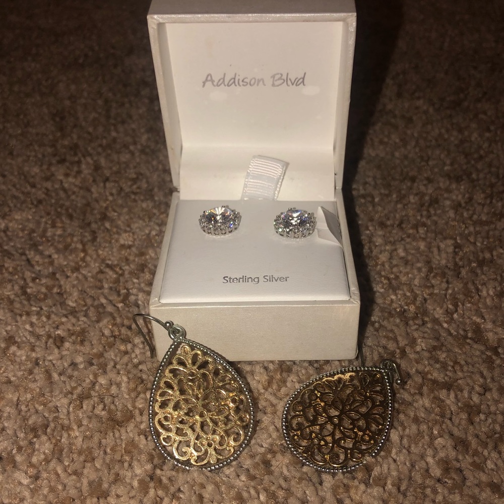 NWT Sterling Silver CZ Earrings & FREE PAIR